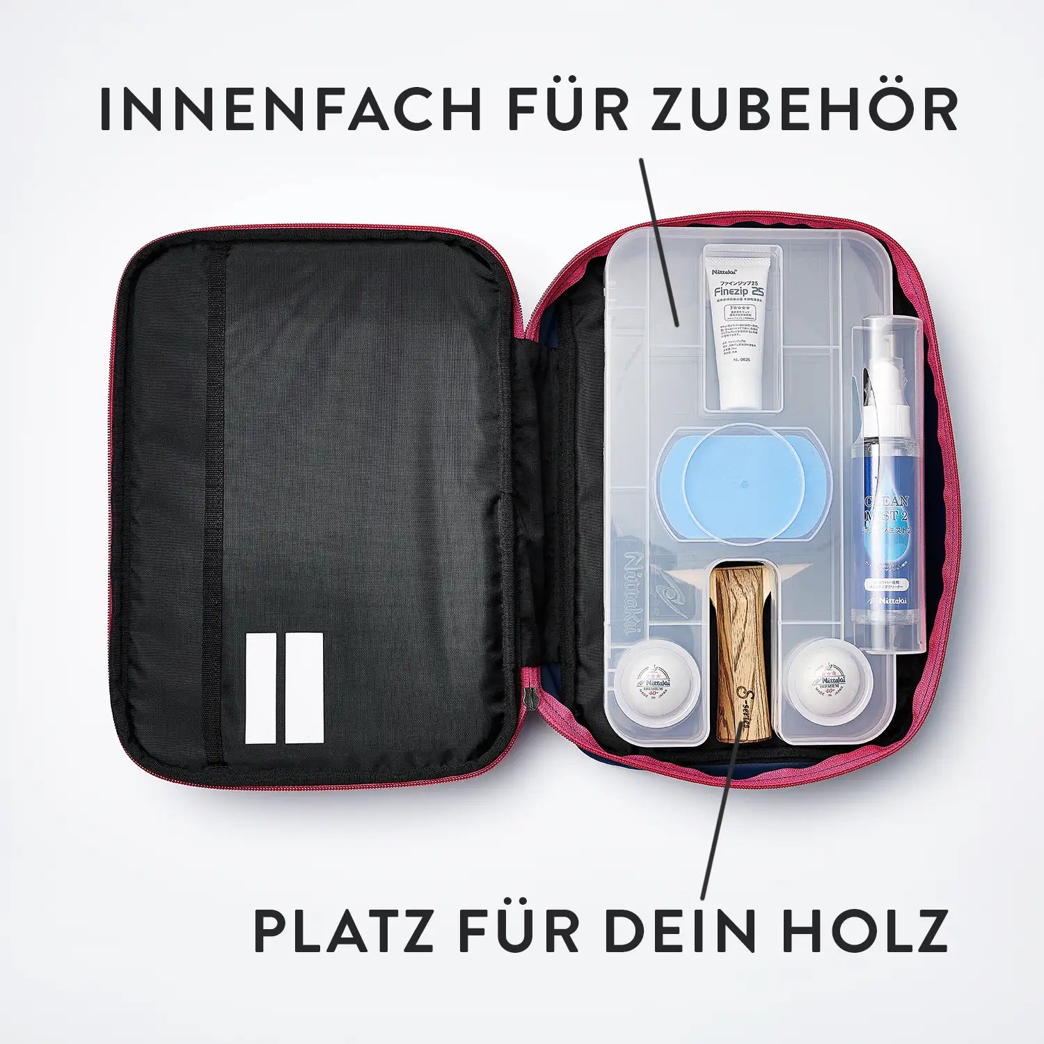 Sparset Tischtennis Schlägerhülle mit Innenfach inklusive Zubehör für Tischtennisspieler wie Belagreiniger und Schwamm als Bundle bestellen