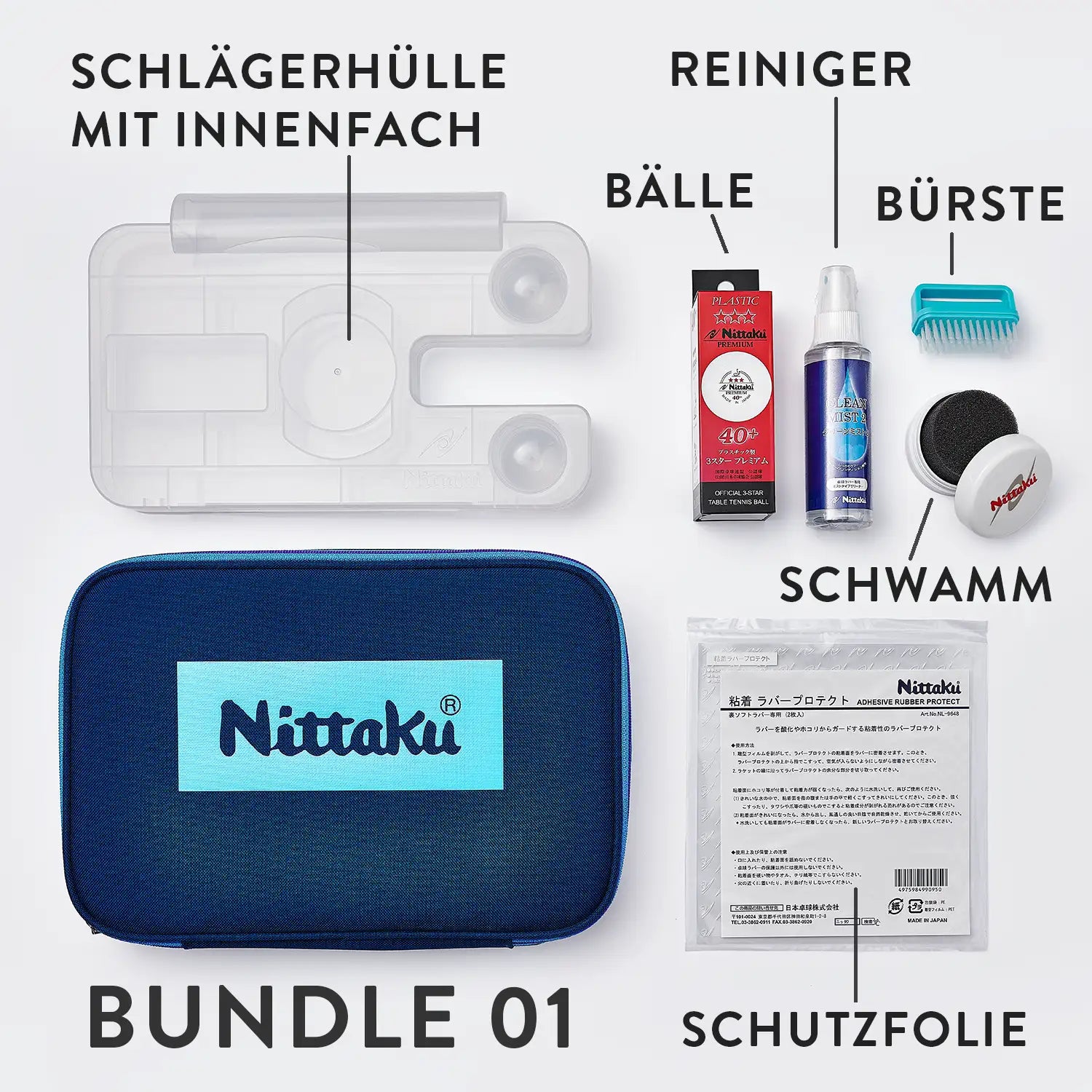 Sparset Tischtennis Schlägerhülle mit Innenfach inklusive Zubehör für Tischtennisspieler wie Belagreiniger und Schwamm als Bundle bestellen